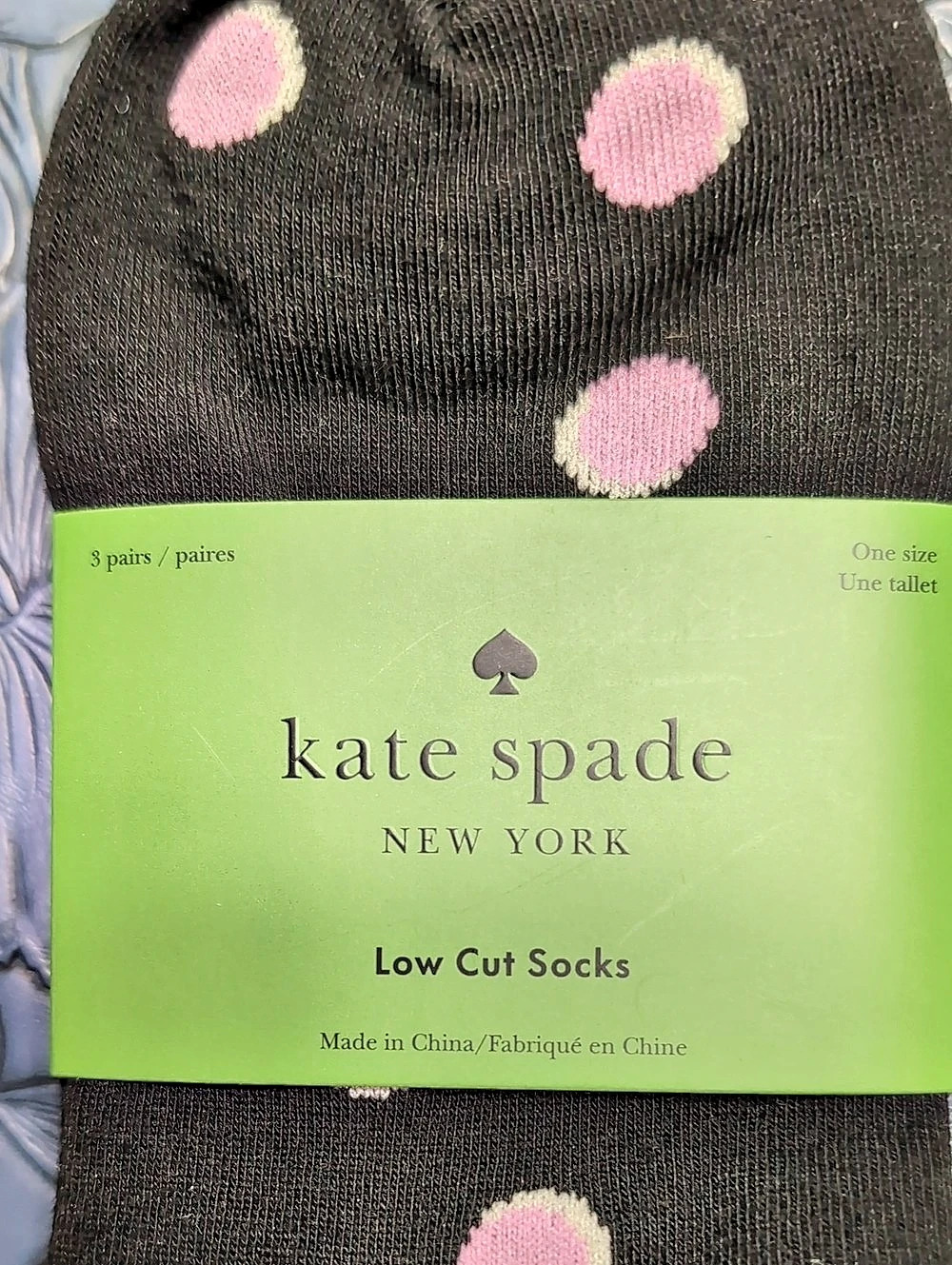 kate spade 3-Pack Low Cut Socks Polka Dot Black & Pink NWT - Picture 3 of 4